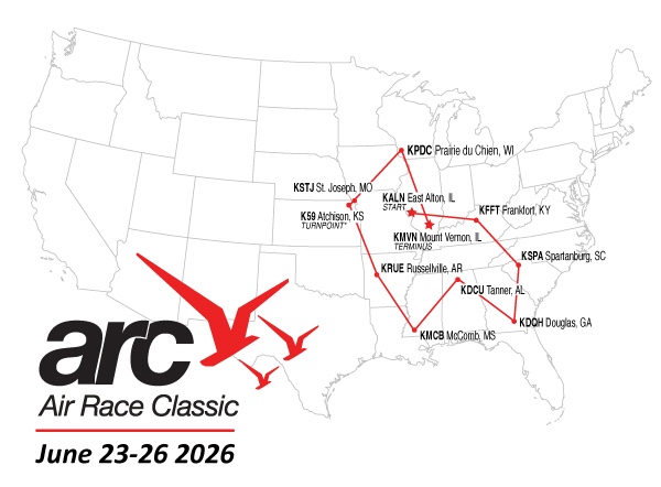 A map showing the 2026 Air Race Classic race route